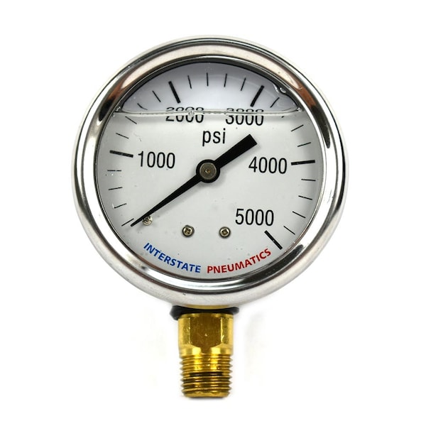 Interstate Pneumatics Oil Filled Pressure Gauge 5000 PSI 2-1/2 Inch Dial 1/4 Inch NPT Bottom Mount G7022-5000 - main